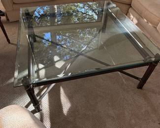 Faux Bamboo and Wrought Iron Glass Top Coffee Table