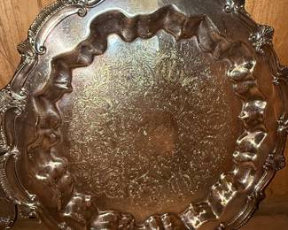 Ornate Silver Plated Serving Tray with Shell and Scroll Motifs