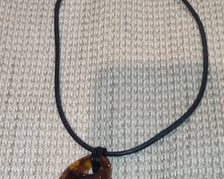 Freeform Baltic Amber Pendant Necklace on Leather Cord