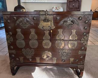 Antique Korean Bandaji Chest with Ornate Brass Fittings