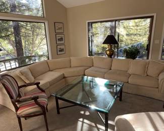 Sectional Sofa with Upholstered Armchairs and Glass Top Coffee Table