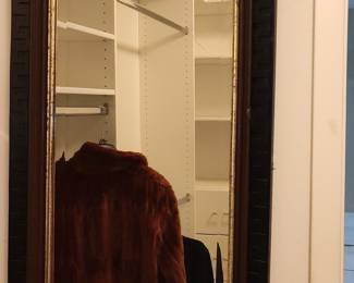 Ornate Dark Wood Framed Wall Mirror with Greek Key Motif