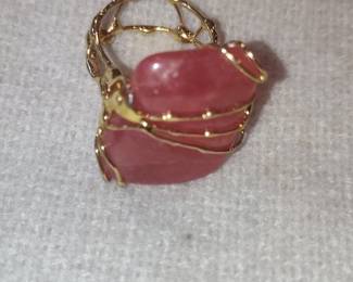 Wire-Wrapped Pink Stone Pendant Necklace