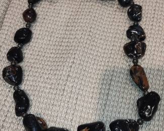 Black Agate and Carnelian Beaded Necklace