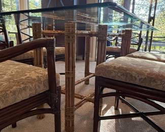 McGuire Chinese Chippendale Style Rattan Dining Set