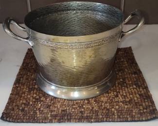 Hammered Silver Plate Ice Bucket with Decorative Band