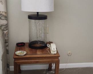Cylindrical Glass Table Lamp with Linen Shade