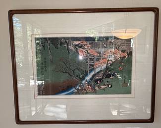 Utagawa Hiroshige Woodblock Print - "View of the Red Bridge and Mount Fuji"