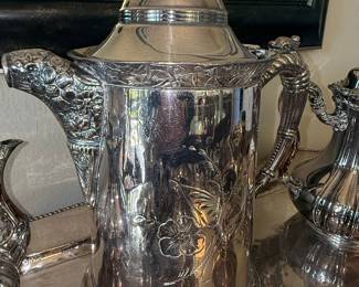 Victorian Silver-Plated Coffee Pot or Ewer with Floral Motif
