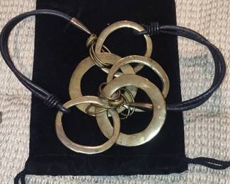 Interlocking Circles Pendant Necklace with Leather Cord