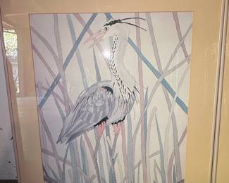 Heron and Reeds Watercolor Painting by D. Dabaqle