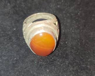 Vintage Yemeni Carnelian Agate Sterling Silver Ring