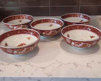 Set of 5 Otagiri Gold Imari Porcelain Bowls