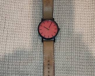 Tokyobay 'Whittier' Light Grey Watch with Red Dial and Tan Leather Strap
