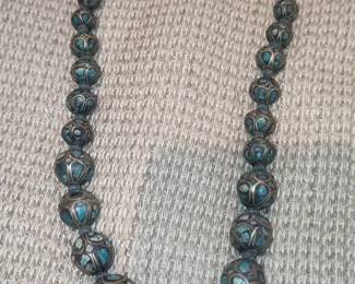 Tibetan Silver and Turquoise Beaded Necklace