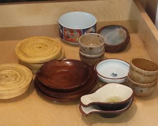 Assorted Japanese Ceramic and Wooden Tea Ceremony Ware
