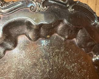 Ornate Silver Plated Serving Tray with Shell and Scroll Motifs