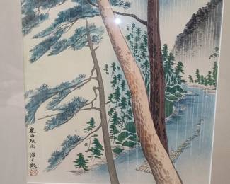 Japanese Woodblock Print - "Evening Shower at Kashiwazaki" by Utagawa Hiroshige