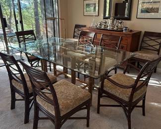 McGuire Chinese Chippendale Style Rattan Dining Set