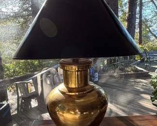 Vintage Brass Urn Table Lamp with Black Shade - Chapman Style