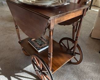 Vintage Paalman Furniture Co. Drop Handle Wooden Tea Cart with Drop Leaf Sides