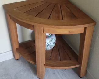 Teak Corner Shower Bench with Shelf