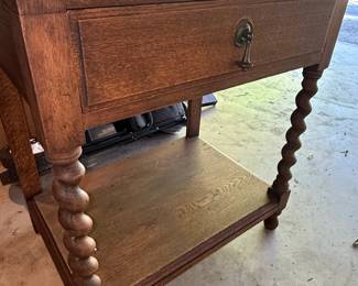 Antique Oak Barley Twist Single Drawer Side Table