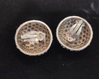 P&M Paris Vintage Silver & Rhinestone Clip Earrings