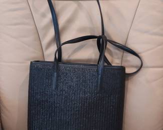 Black Woven Tote Bag with Leather Straps