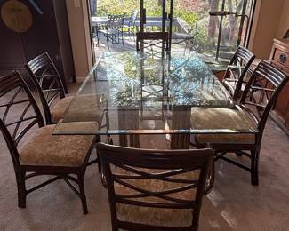 McGuire Chinese Chippendale Style Rattan Dining Set