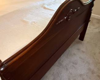 Vintage Dark Wood Full Size Bed Frame with Ornate Headboard