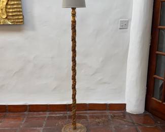 Antique Baroque-style Floor Lamp in Gilt Wood  Height to socket 60”   13” Diameter