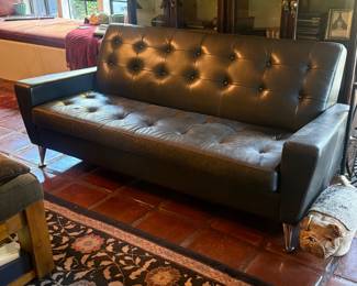 Mid Century Style Black Leather Couch. Matching chair also available