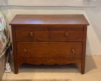 Antique Art Deco handcrafted Chest of Drawers / Night Stand of Solid Oak with Dovetail joints, c. 1940  17.5” D x 34.5” W x 25”H