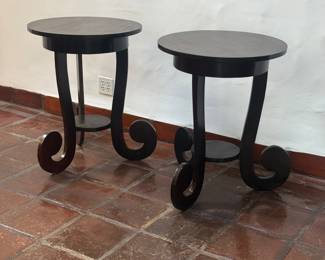 Vintage Solid Wood Tall Side-Tables with Curved Leg Detail, a Pair   24” Diameter - 30.5” H