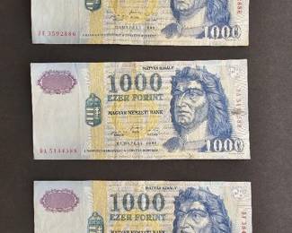 3x 1000 Hungarian Forint Notes