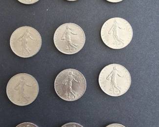 12 Various 1 Franc French Coins