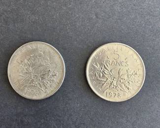 2 Coins Various 5 French Francs