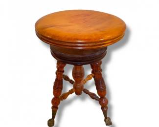 38 VintageWoodPianoStoolwAdjustableSeatClawFeet