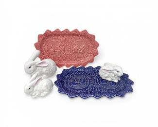 14 BordalloPinheiroPortugalRabbitPlattersDept56BunnyFigurines