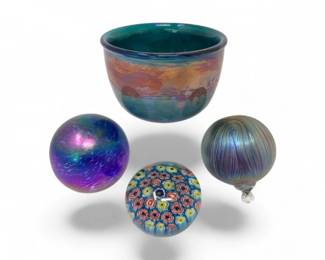 11 BlownArtGlassPaperweightsMillefioriStyleIridescentBowlMore