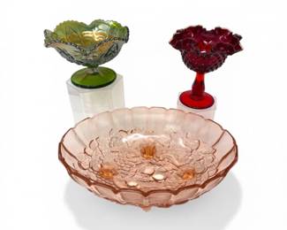 19 VintageGlassPinkGrapeBowlScallopedFentonStyleCompotes