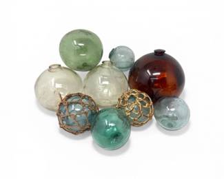 61 VintageGlassFishingFloatsClearGreenBlueAmber