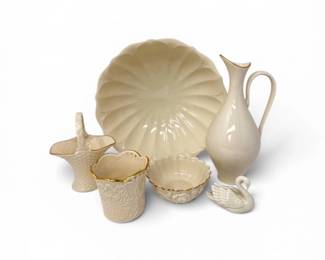 24 LenoxIvoryPorcelainServingSetPitcherBowlSwanBasket