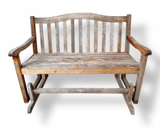 35 WeatheredWoodOutdoorRockingBench