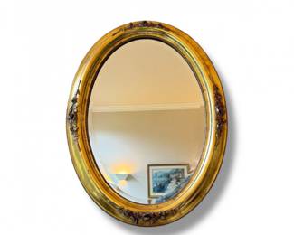 65 VintageOvalWallMirrorwGoldWoodFrameFloralDetail