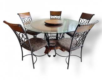 78 ClawFootDiningTablewGlassTopCastIronBase5Chairs