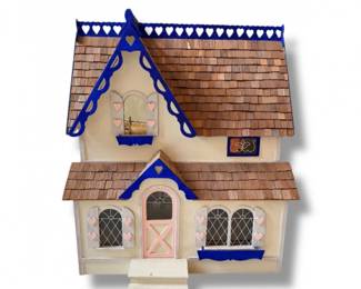 103 VintageWoodenDollhousewFurnitureAccessoriesBlueHeartDesign