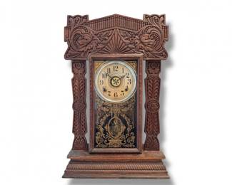 31 AntiqueOrnateCarvedWoodShelfClock