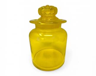 68 VintageYellowGlassLiddedApothecaryJar